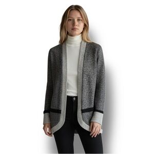 AB Studio Women’s Open Front Lightweight Sweater Cardigan Gray Classic Preppy L